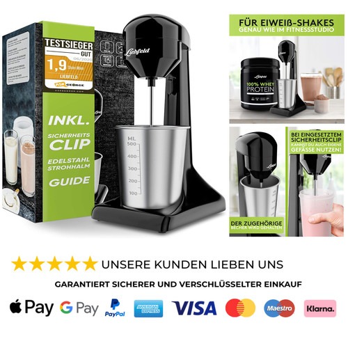 Elektrischer Protein Shaker 500ml Edelstahl Becher