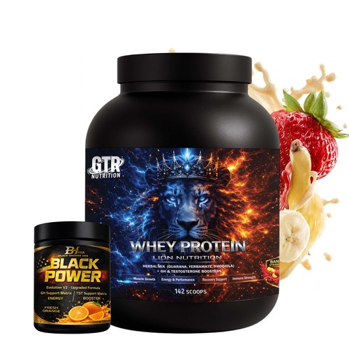 Lion Whey 5KG Banane-Erdbeere + Black